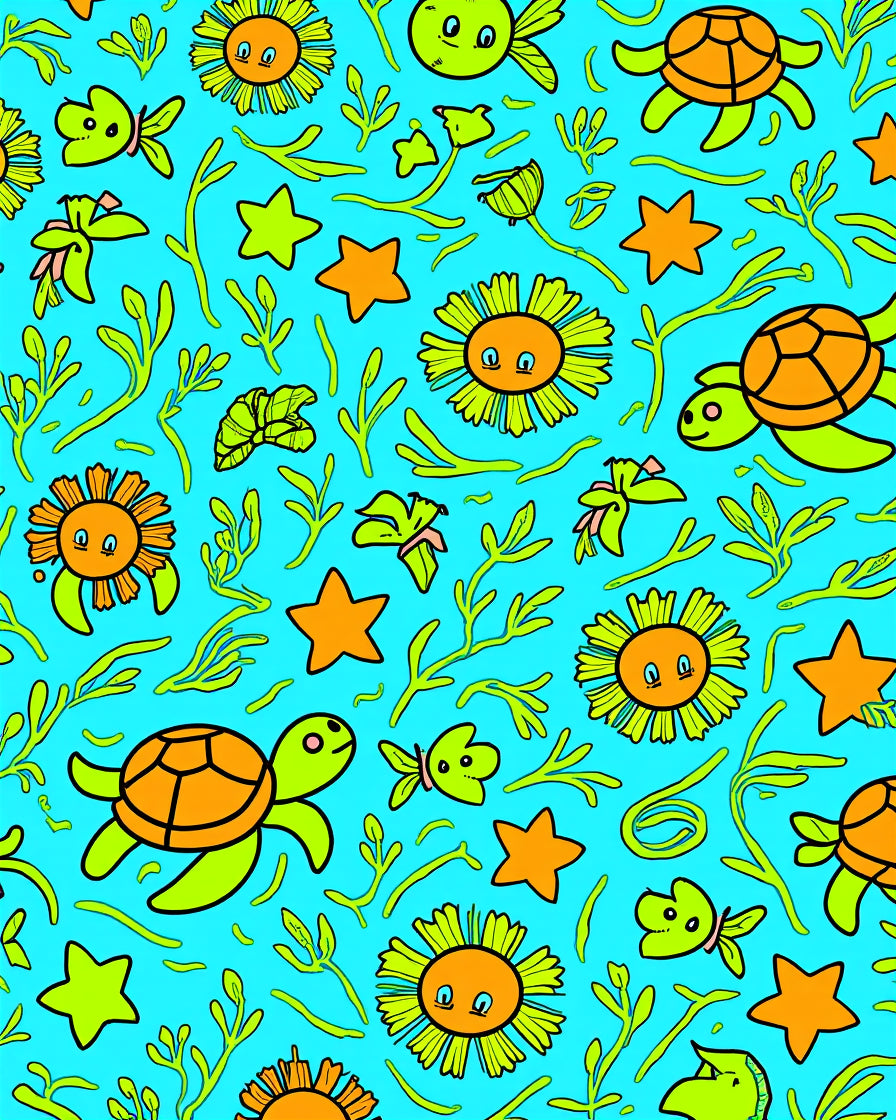 Cute Sea Creatures Stars Pattern Rug
