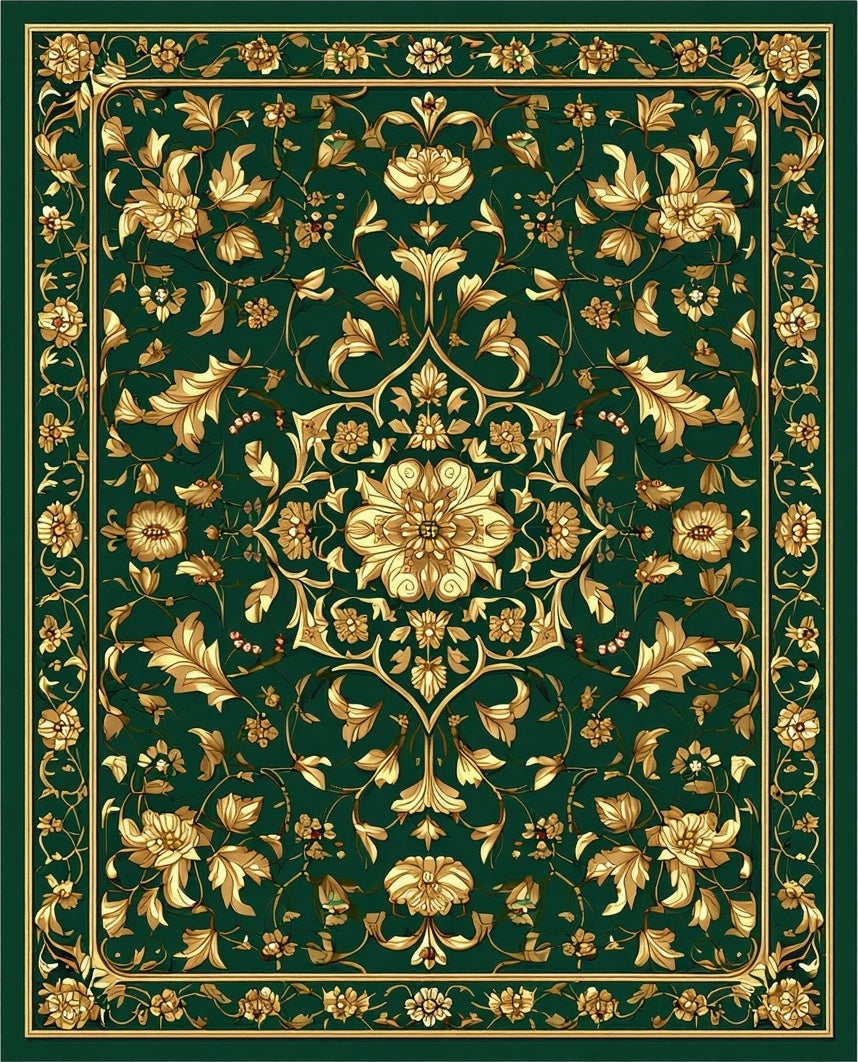 Emerald Gold Floral Opulence Rug