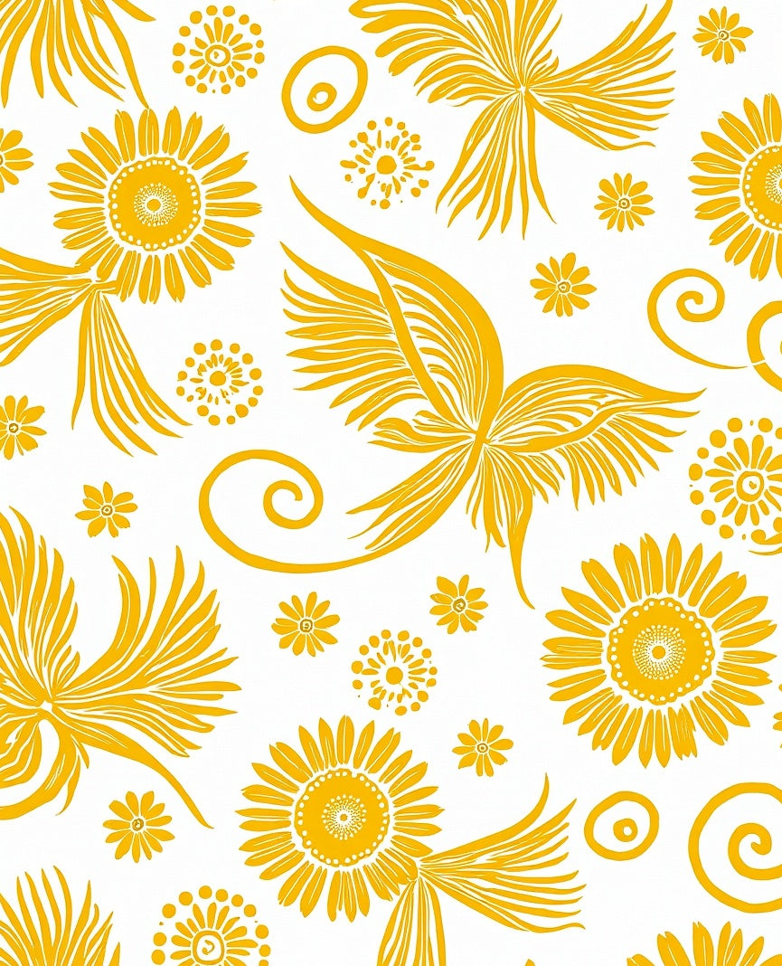 Yellow Sunny Floral Bird Pattern Rug