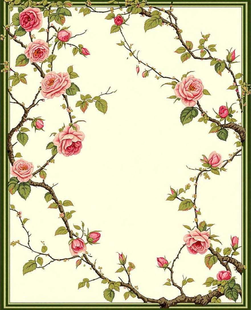 Floral Whimsical Rose Vine Design Rug