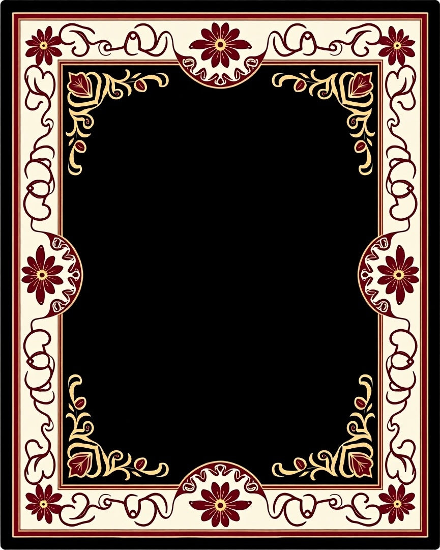 Ornate Floral Border Design Rug