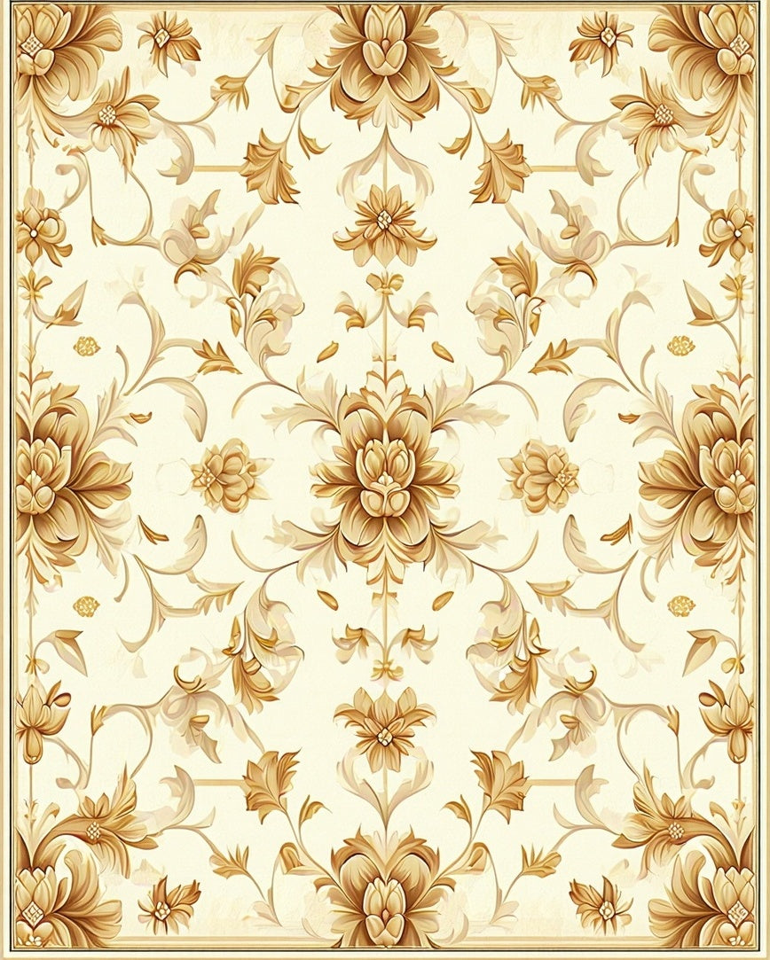 Opulent Floral Scroll Work Design Rug
