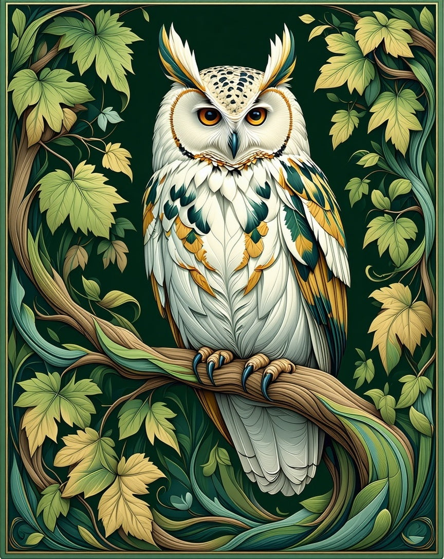 Elegant Owl Leaf Nature Pattern Rug