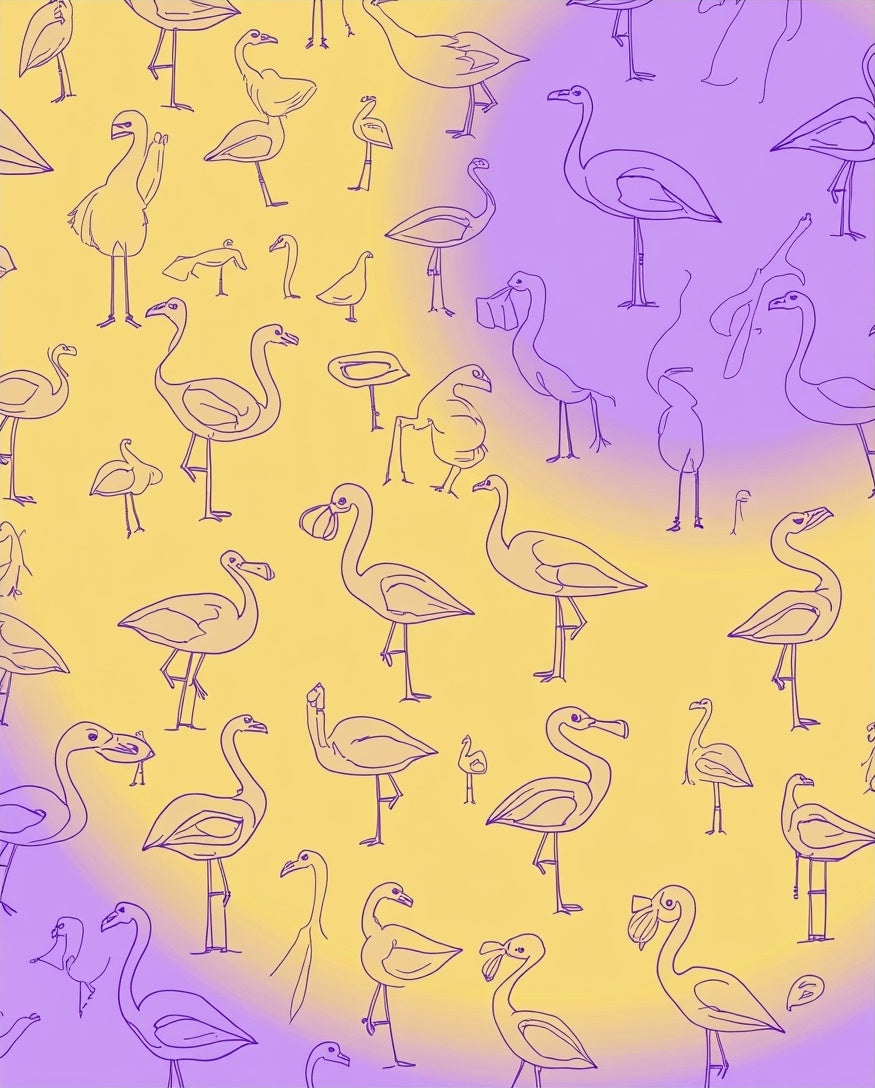 Whimsical Flamingo Sketch Pattern Rug