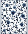 Blue Botanical Vine Floral Pattern Rug