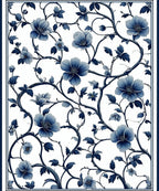 Blue Botanical Vine Floral Pattern Rug