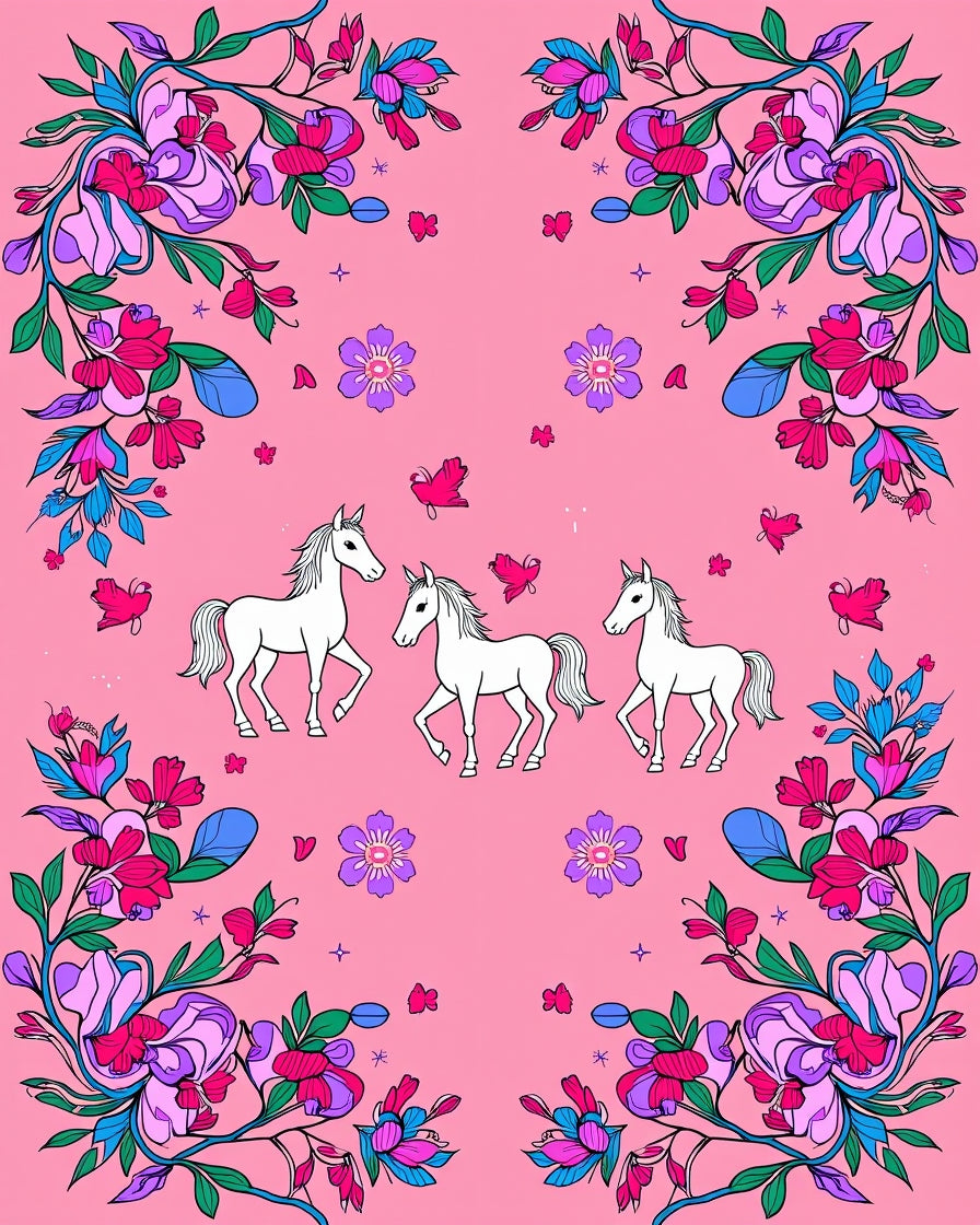 Whimsical horses with floral accent pattern Rug