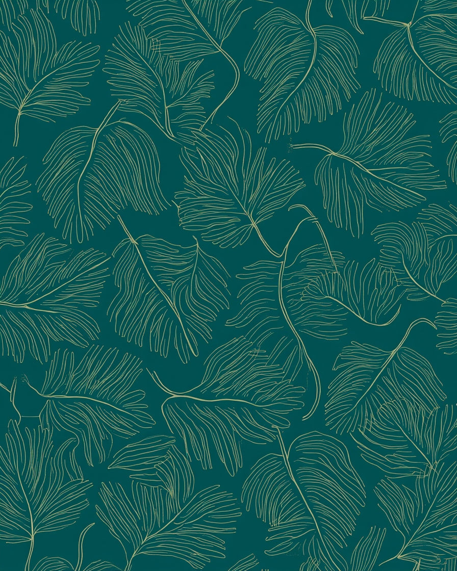 Tropical Leaf Outline Teal Rug