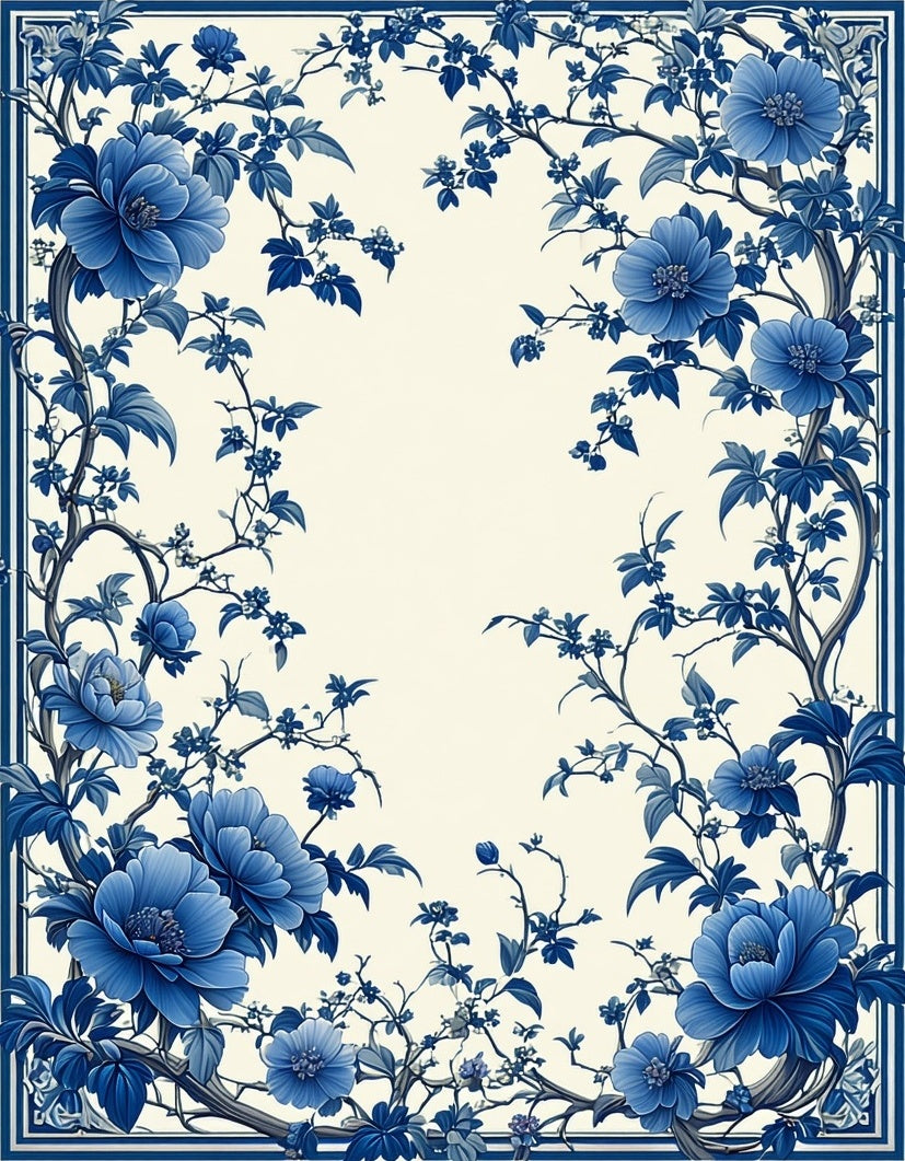 Blue Floral Vine Pattern Rug