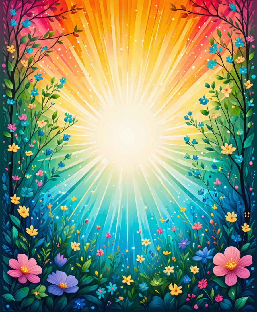 Vibrant Sunburst Floral Meadow Design Rug