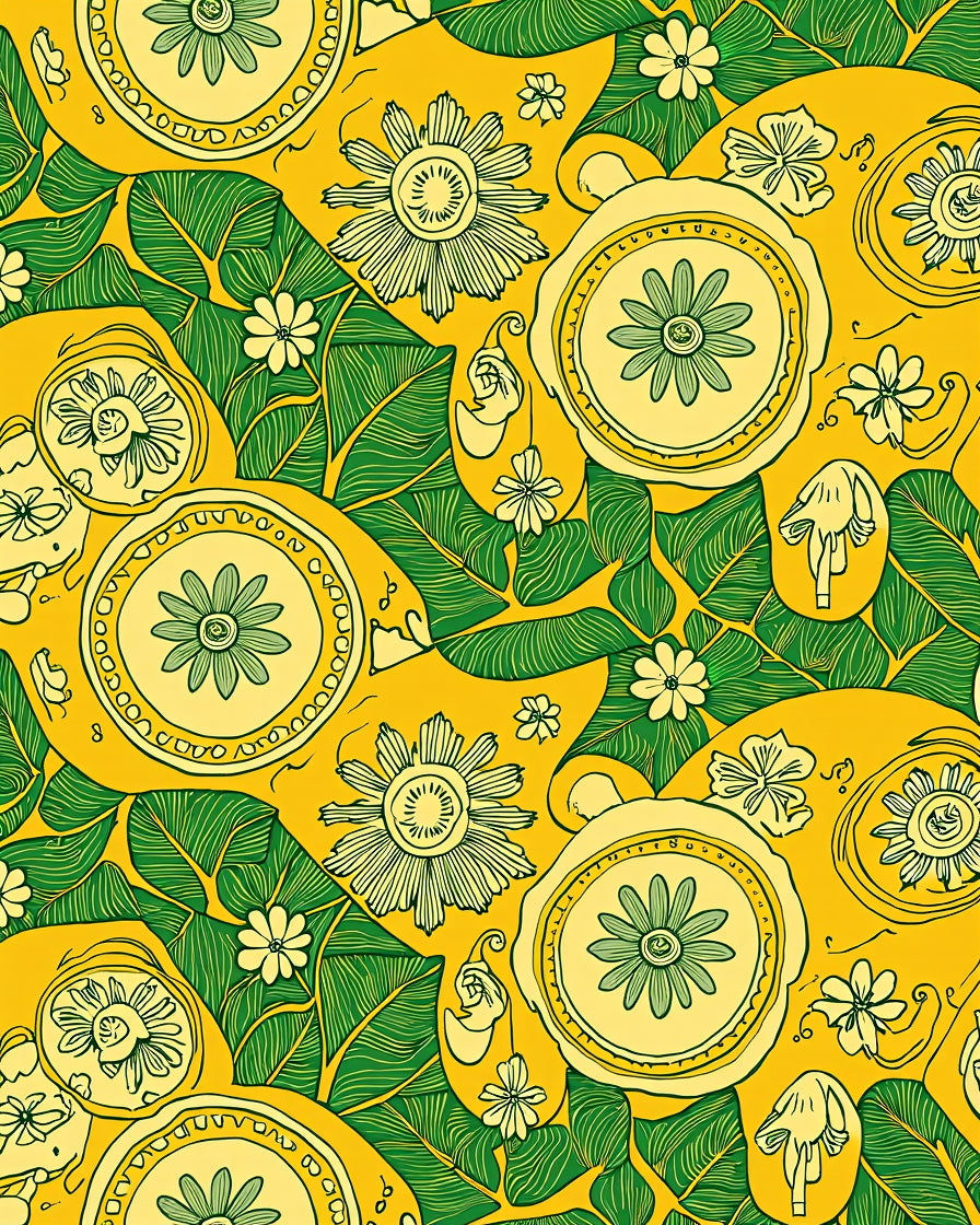 Vivid Yellow Green Floral Pattern Rug