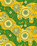 Vivid Yellow Green Floral Pattern Rug