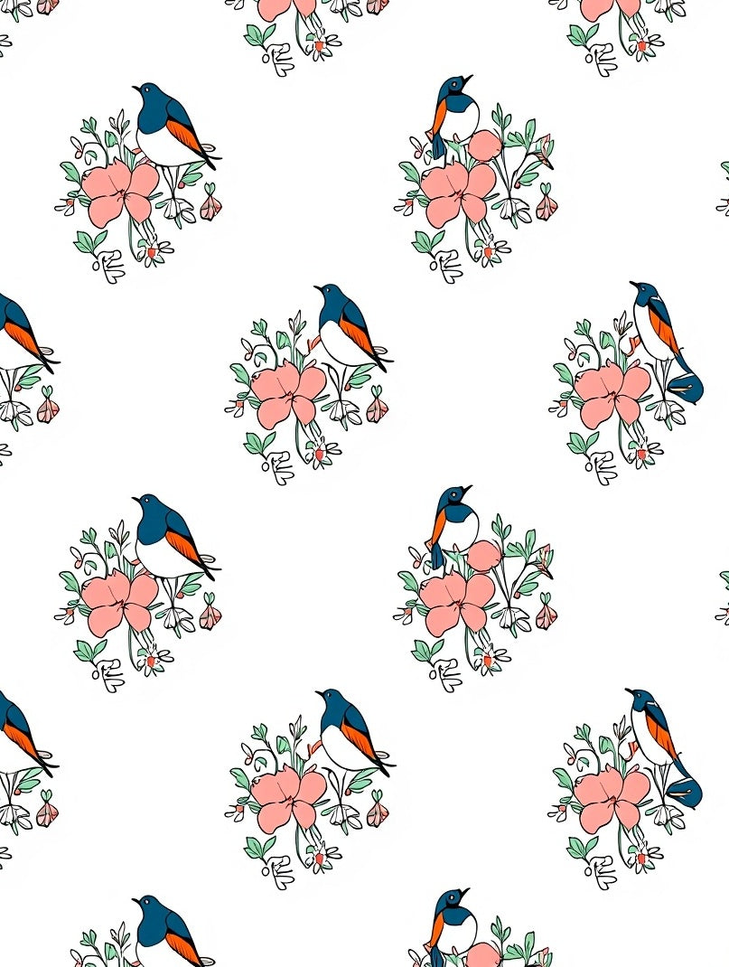 Whimsical Bird Floral Pattern Rug