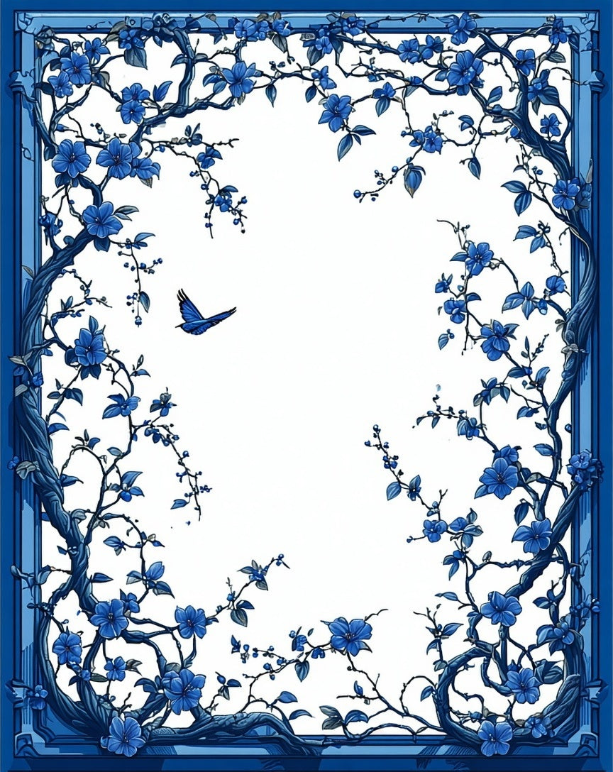 Blue Floral Branch With Bird Design Rug