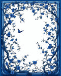 Blue Floral Branch With Bird Design Rug