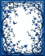 Blue Floral Branch With Bird Design Rug