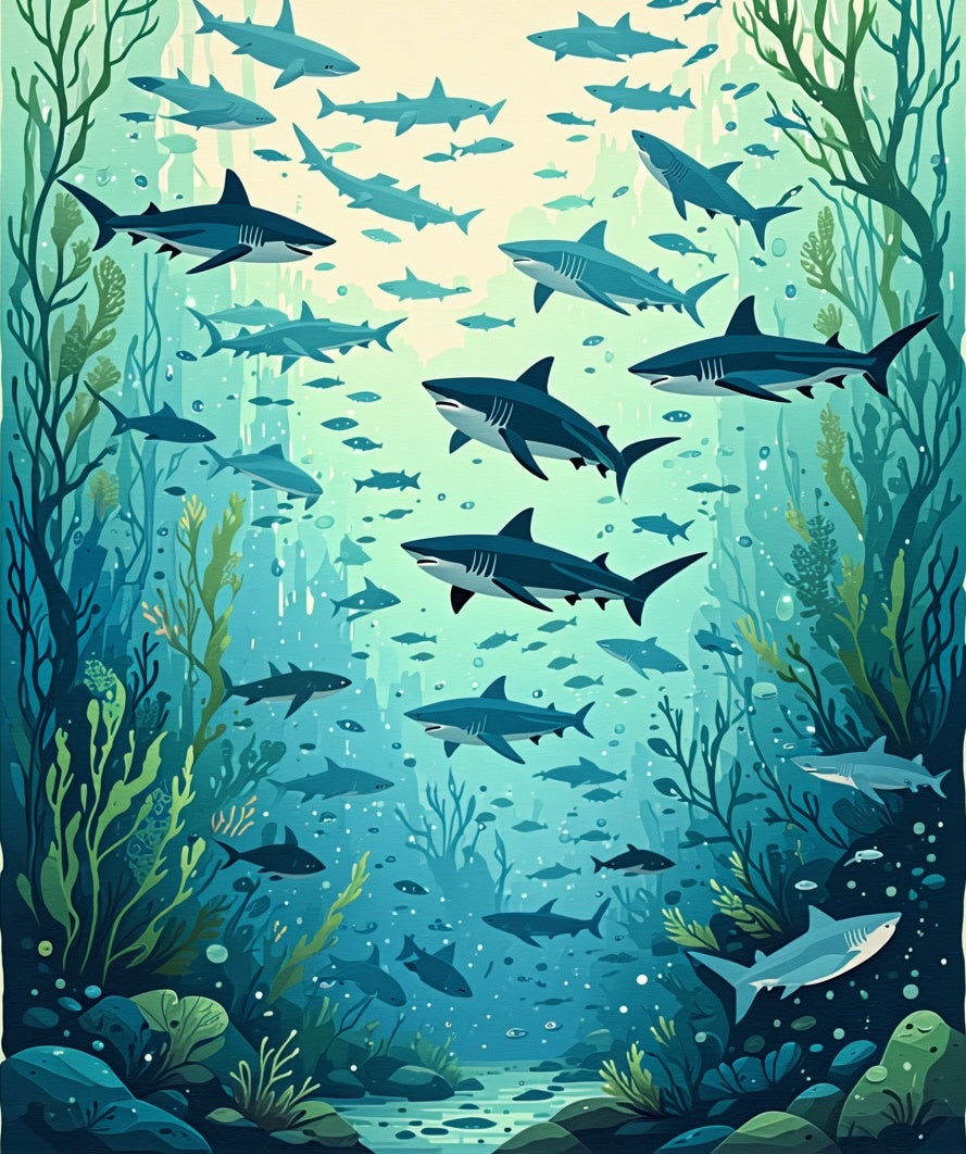 Oceanic Shark School Aquatic Pattern Rug