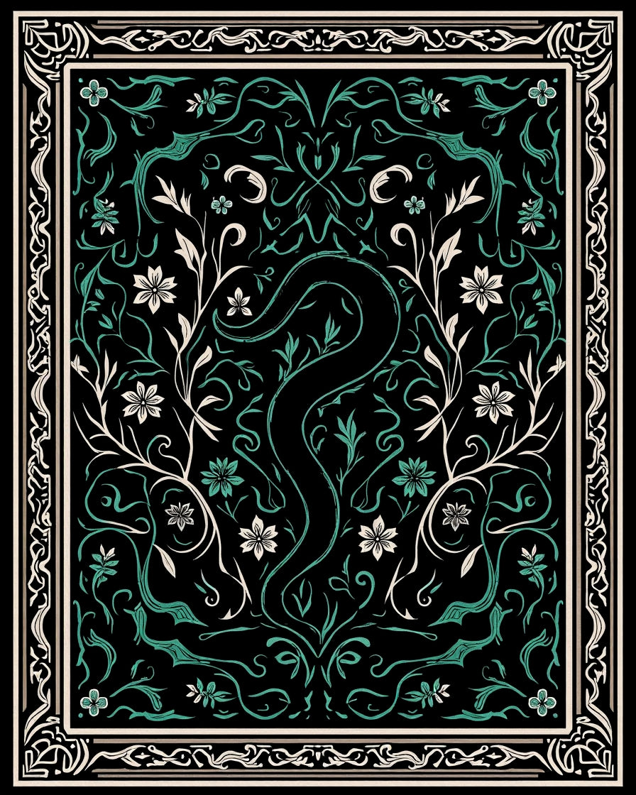 Dark Floral Vine Scroll Rug