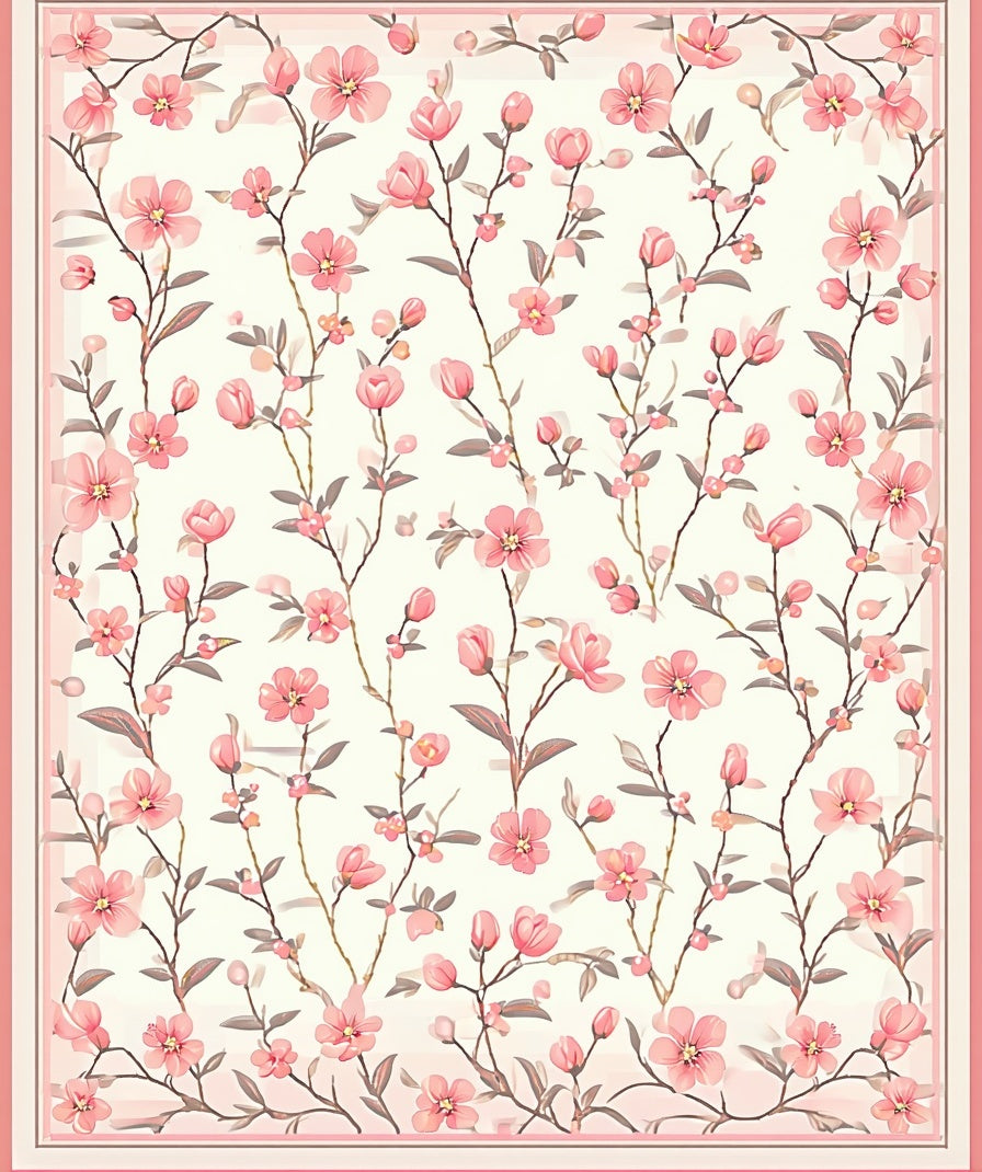 Charming Pink Floral Branches Design Rug