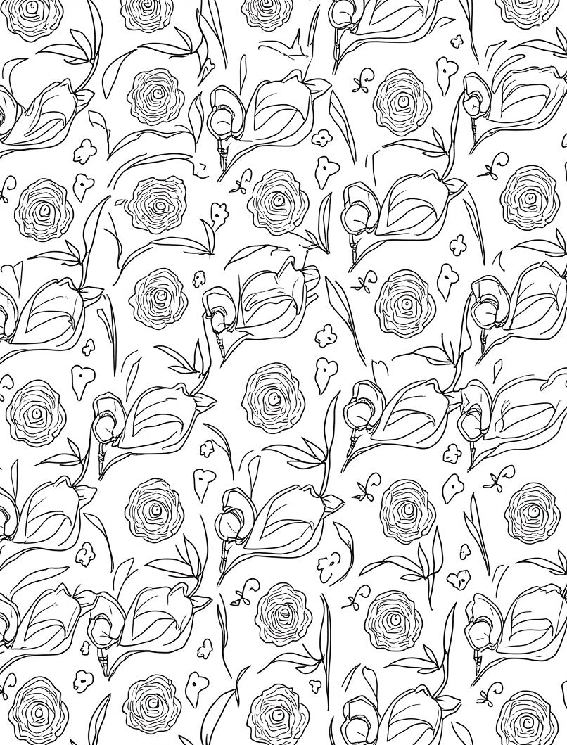 Whimsical Outline Floral Sketch Rug