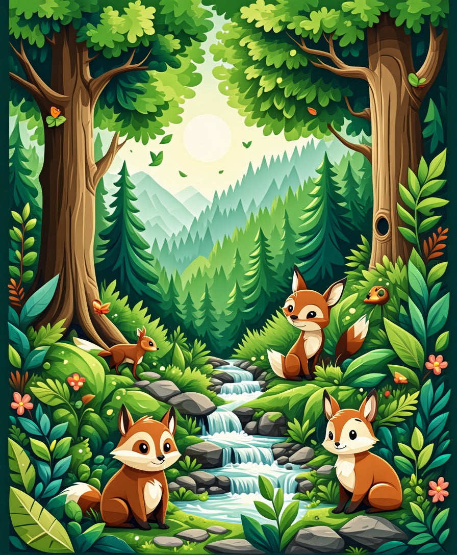 Whimsical Forest Woodland Fox Scene Rug