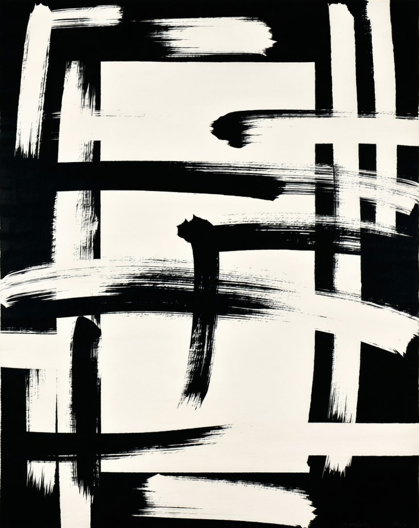 Bold Abstract Brushstroke Geometric Pattern Rug
