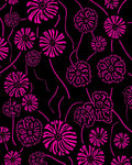 Vibrant Floral Lines Black Pink Rug