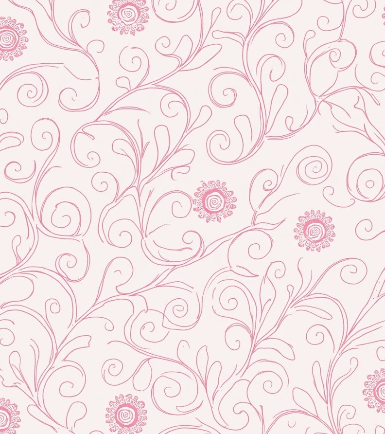 Pink Swirls Floral Pattern Rug