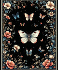 Floral Butterflies Botanical Dark Garden Rug