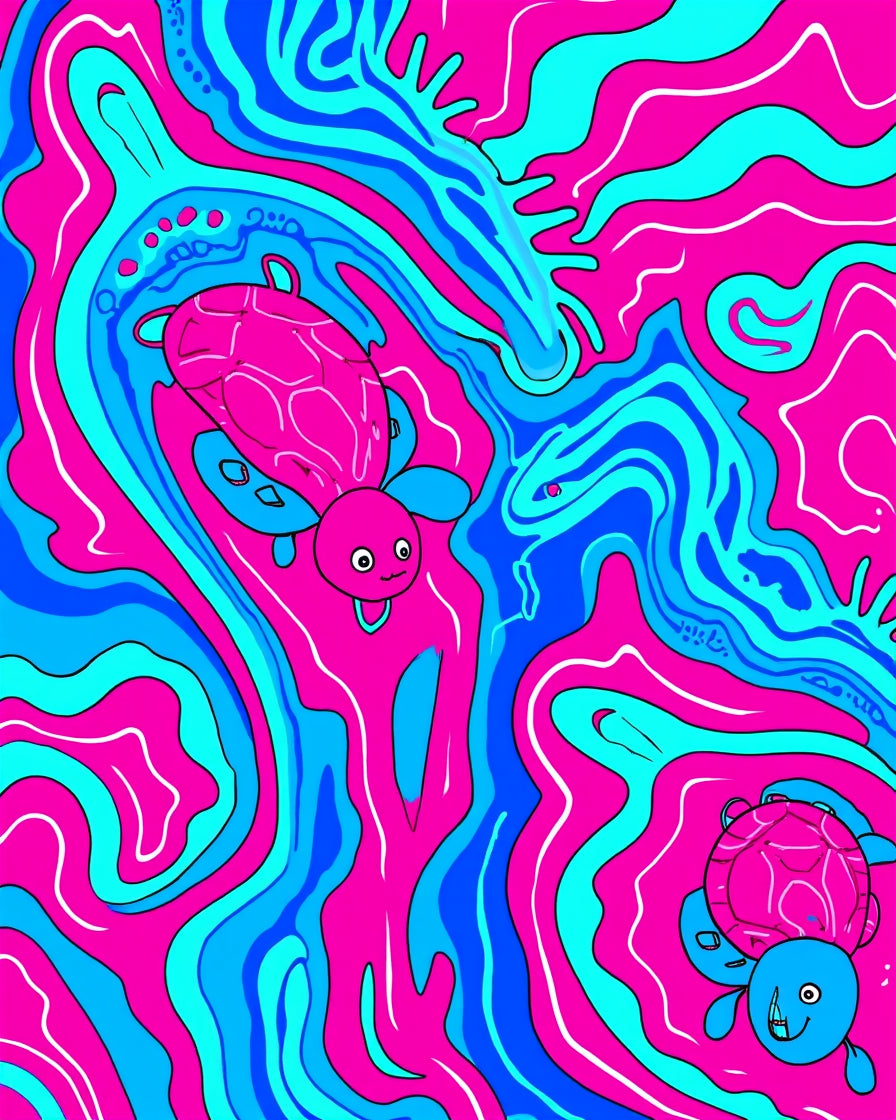 Whimsical Pink Blue Turtle Swirl Rug