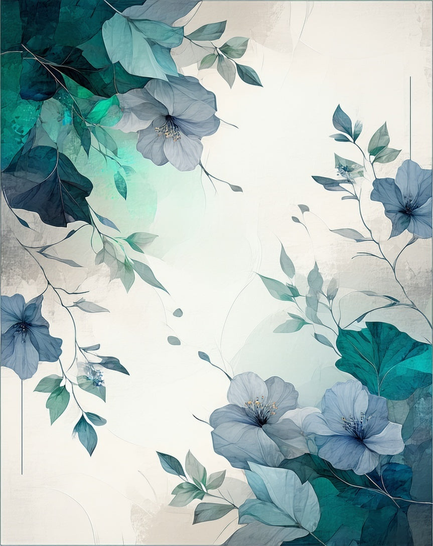 Delicate Blue Floral Watercolor Design Rug