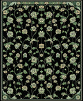 Ornate Black Floral Vine Pattern Rug