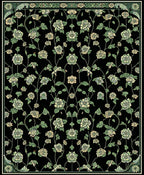 Ornate Black Floral Vine Pattern Rug