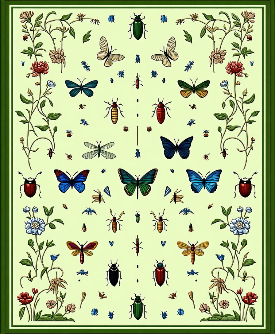 Botanical Insects Butterflies Pattern Rug