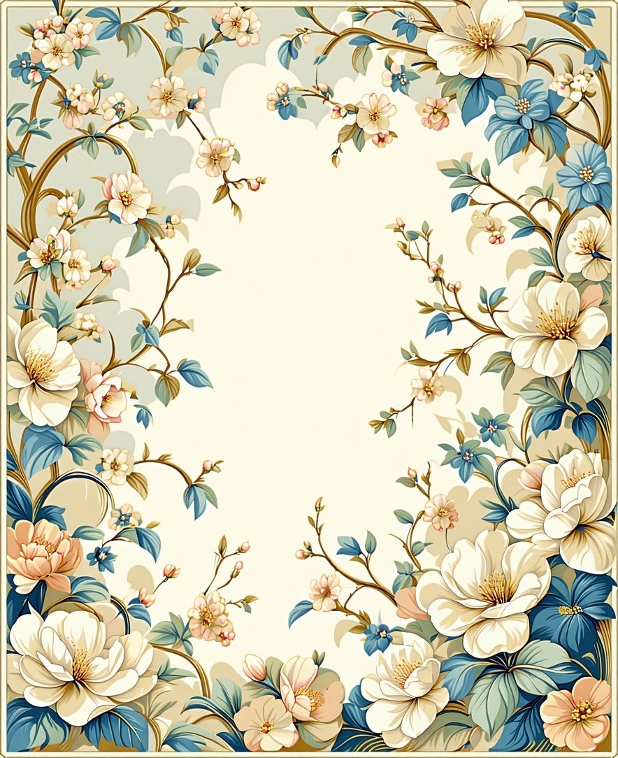 Floral Branch With Peach Blue Blooms Rug