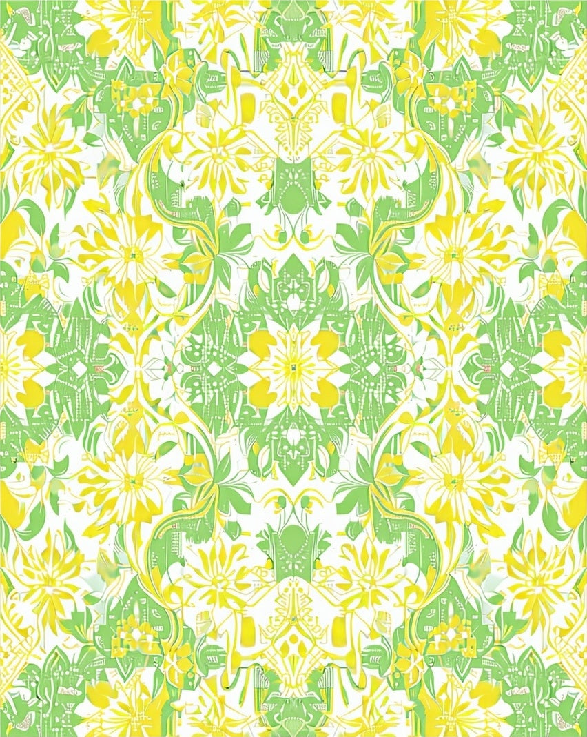 Vibrant Yellow Green Floral Pattern Rug