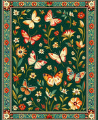 Whimsical Butterflies Floral Garden Design Rug