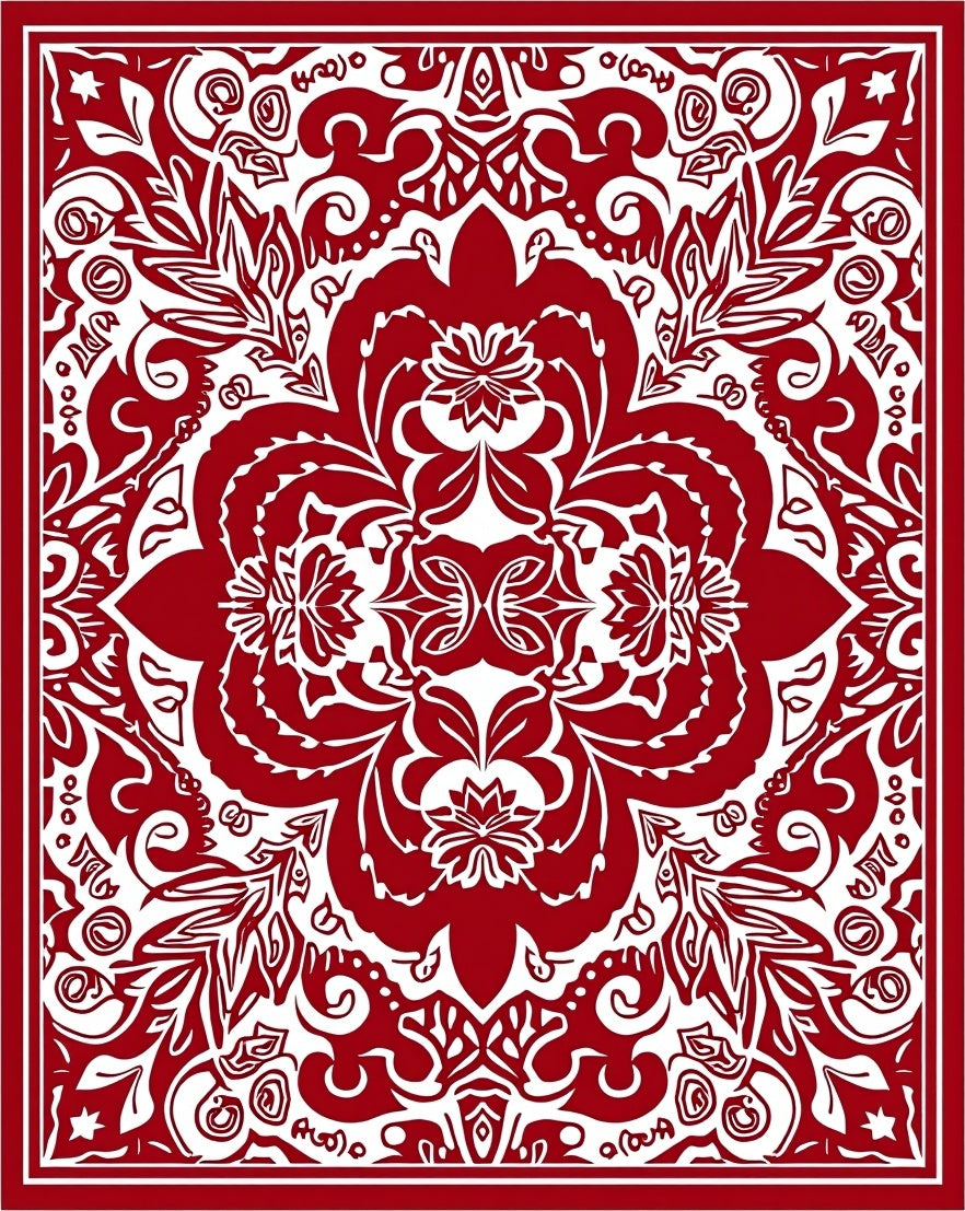 Red And White Intricate Floral Pattern Rug