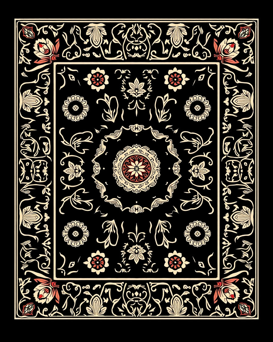 Vintage Floral Medallion Black Rug