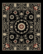 Vintage Floral Medallion Black Rug