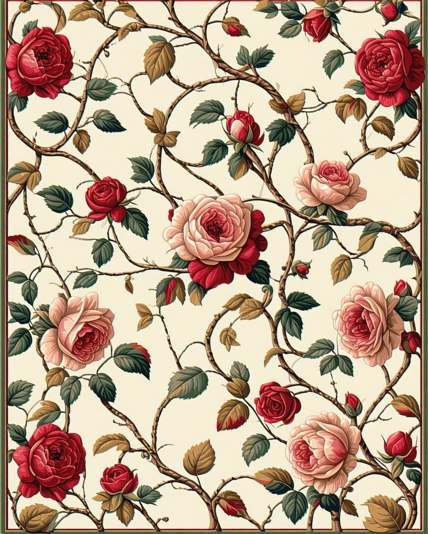 Vintage Rose Vine Floral Pattern Rug