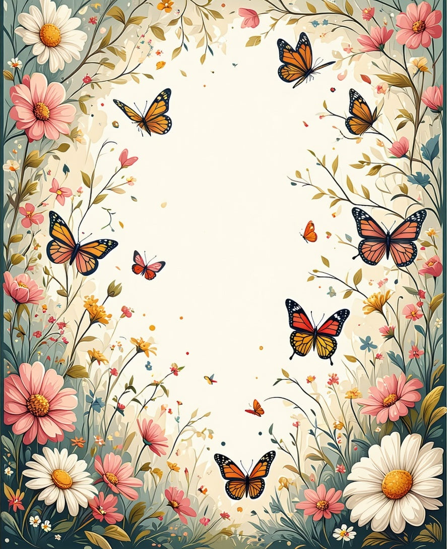 Spring Butterflies Blooming Garden Pattern Rug