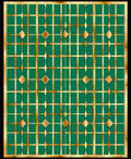 Emerald Gold Geometric Diamond Pattern Rug
