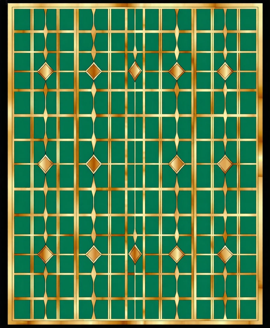 Emerald Gold Geometric Diamond Pattern Rug