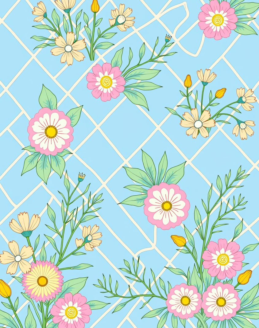 Pastel Floral Lattice Pattern Rug