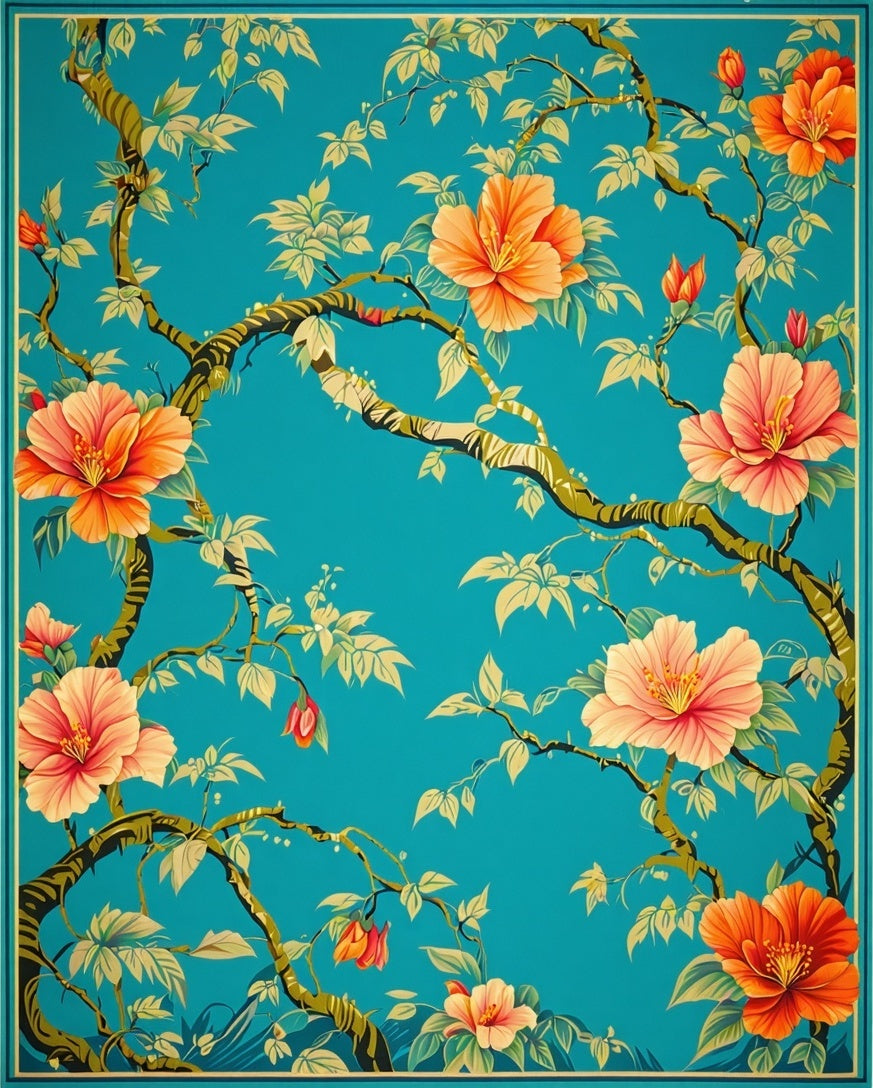 Bold Tropical Floral Botanical Design Rug