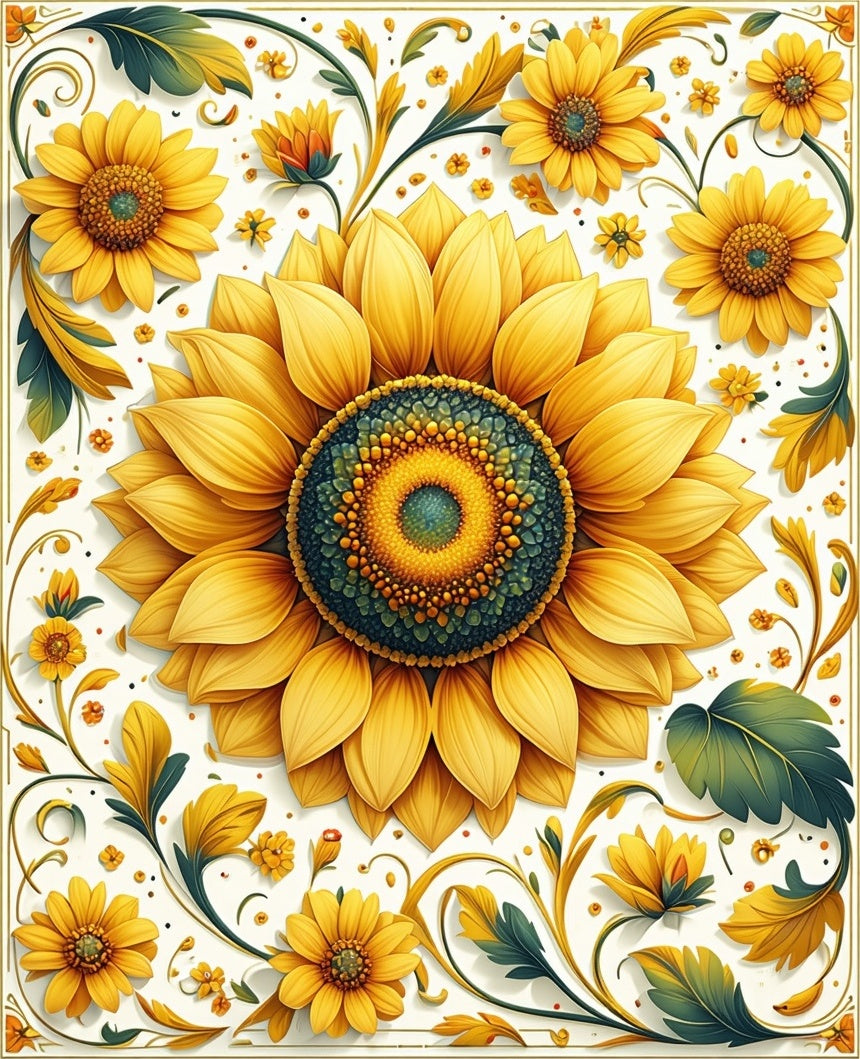 Golden Sunflower Botanical Pattern Rug