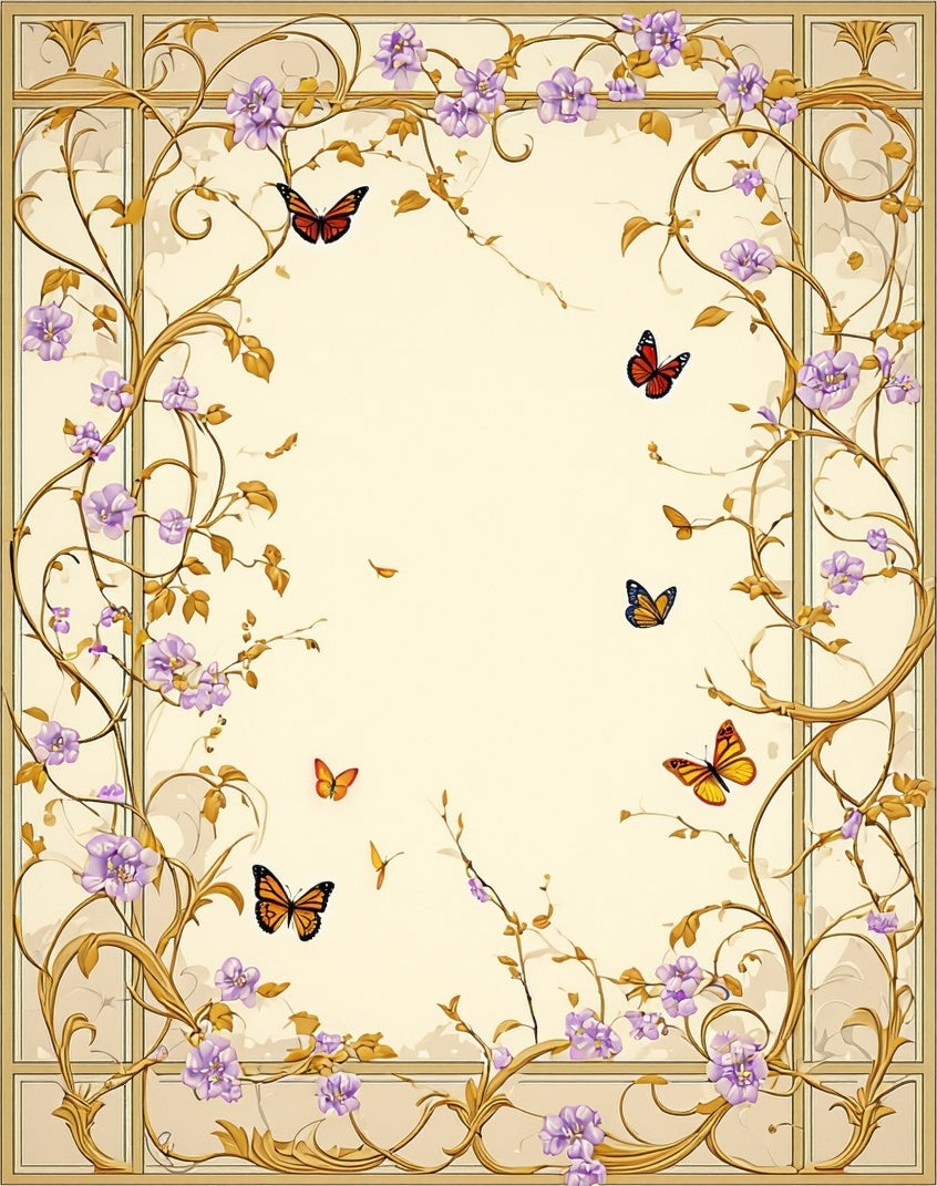 Elegant Floral Butterfly Frame Pattern Rug