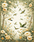 Floral Birds Framed Garden Design Rug
