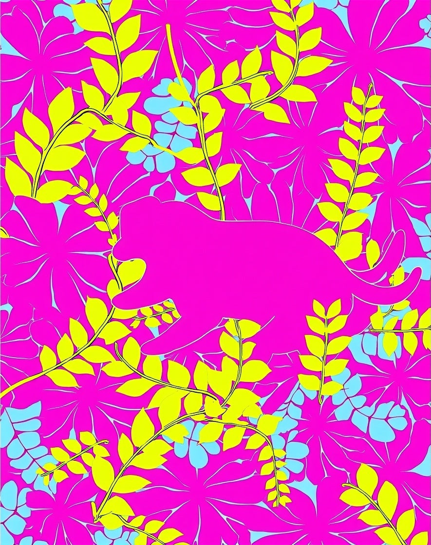 Vibrant Pink Floral Animal Silhouette Rug